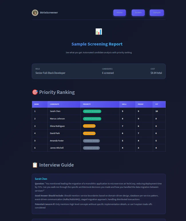 a sample strixscreener report.